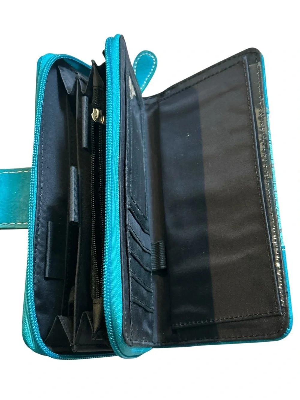 Turquoise Floral Tooled Wallet with Stud Accents